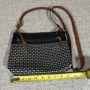 Fossil Crossbody Adjustable Strap Black Medium White Multi Top Zip
